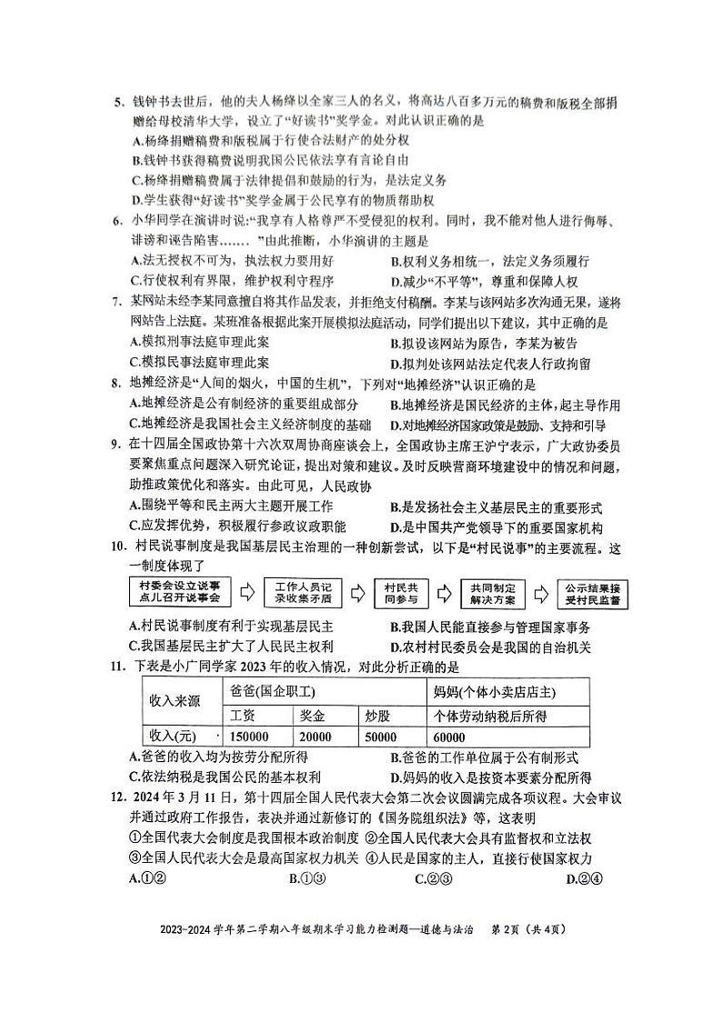 广东省梅州市五华县2023-2024学年八年级下学期7月期末道德与法治试题02