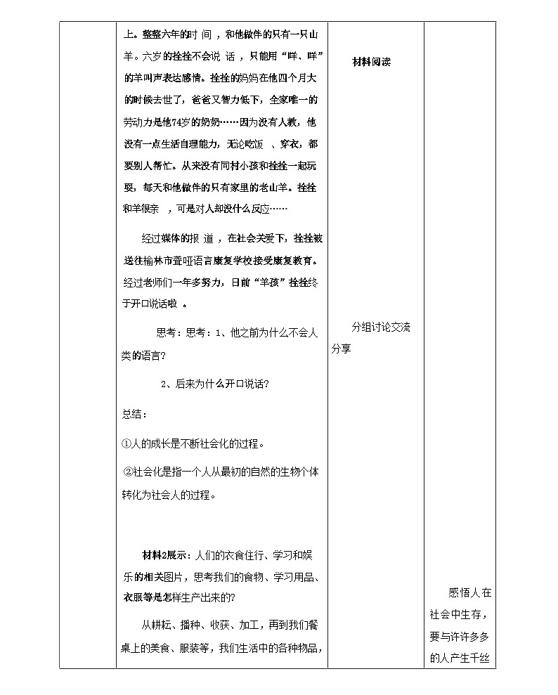 1.2在社会中成长 表格式教学设计-2024-2025学年八年级道德与法治上册（统编版）02