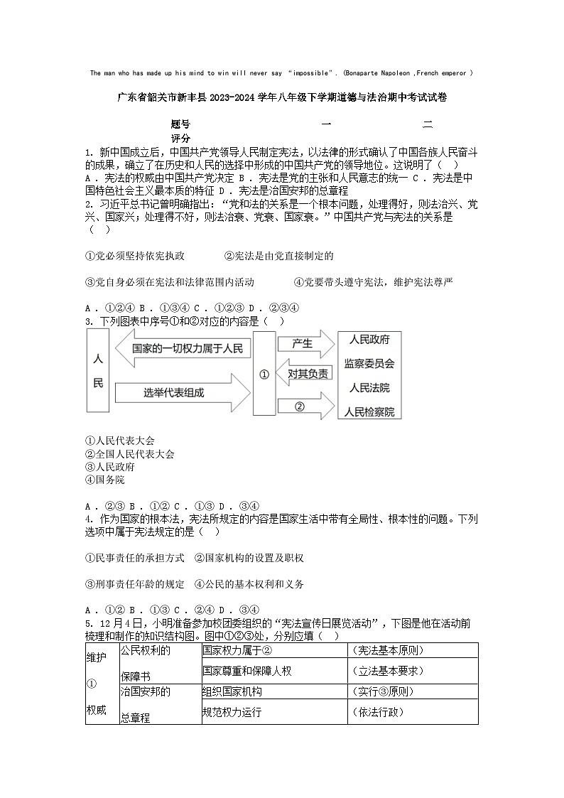 [政治][期中]广东省韶关市新丰县2023-2024学年八年级下学期道德与法治期中考试试卷第1页