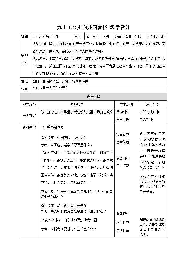 部编版道德与法治九年级上册 1.2 走向共同富裕 （教学课件+同步教案）01