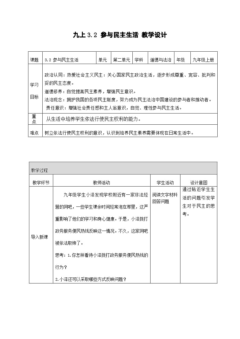 部编版道德与法治九年级上册 3.2 参与民主生活（教学课件+同步教案）01