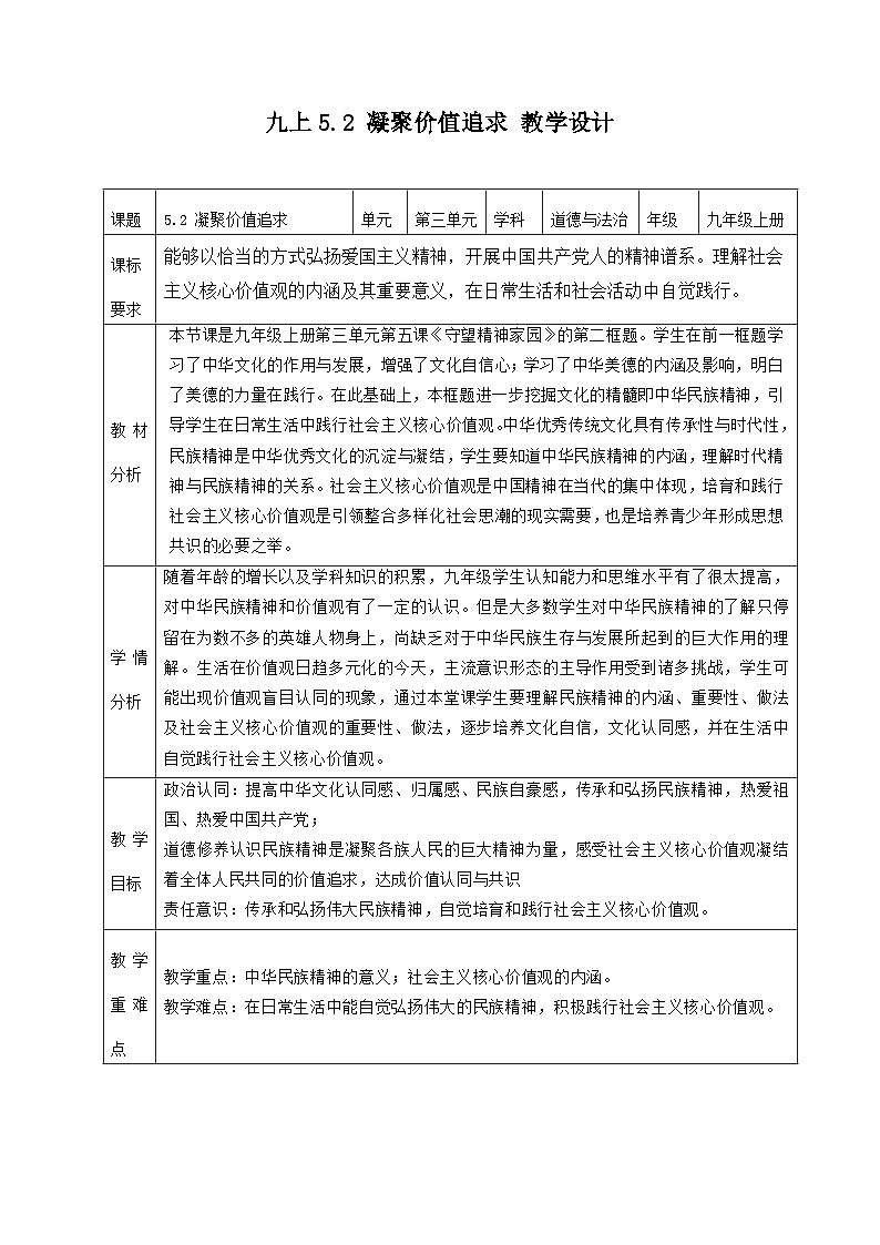 部编版道德与法治九年级上册 5.2凝聚价值追求（教学课件+同步教案）01