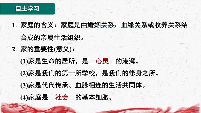 2024年新版七年级上册道德与法治第四课 幸福和睦的家庭 第1课时 家的意味 导学课件第2页