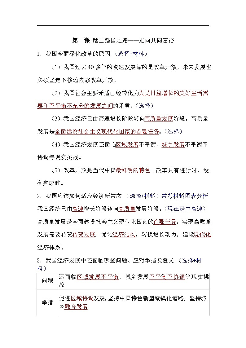 第一课 踏上强国之路——走向共同富裕知识点总结第1页