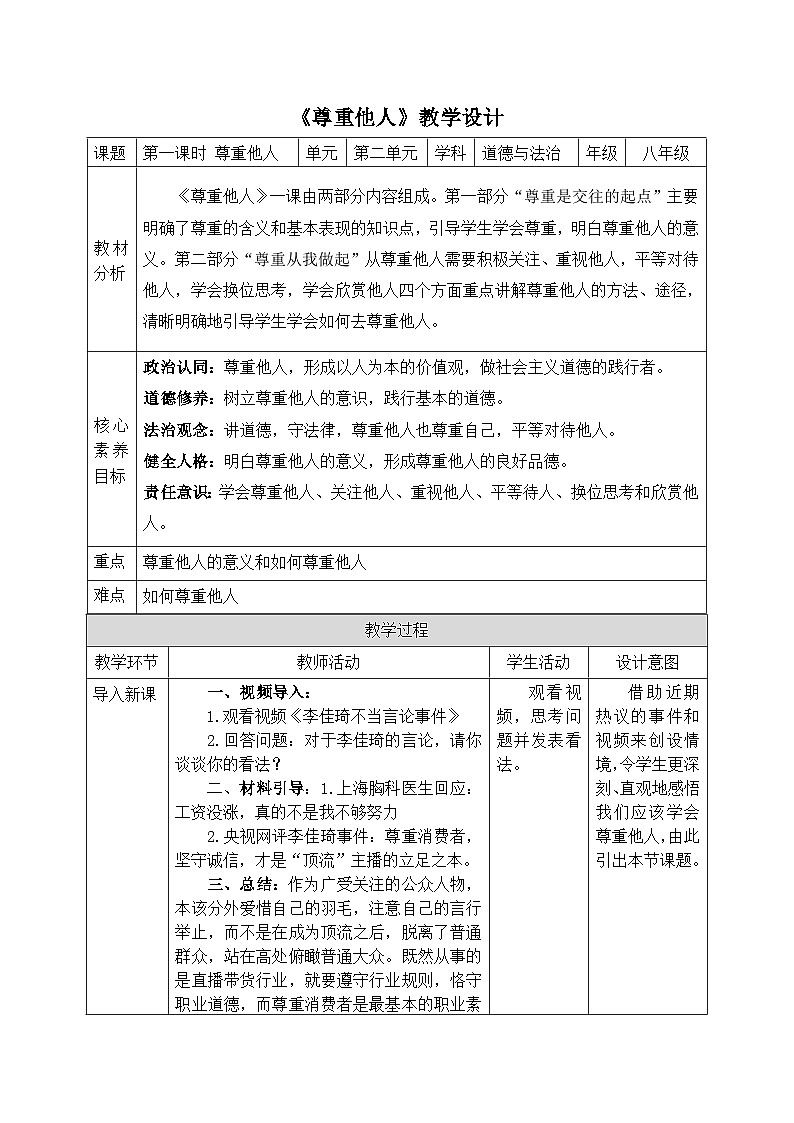 【新课标核心素养】道德与法治八上4.1尊重他人（课件+同步教案+视频素材）01