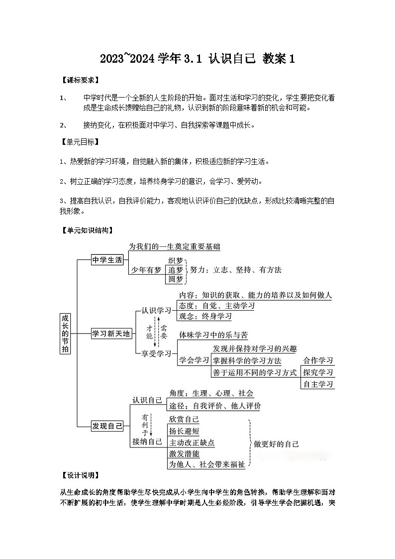 2023~2024学年3.1 认识自己 教案101