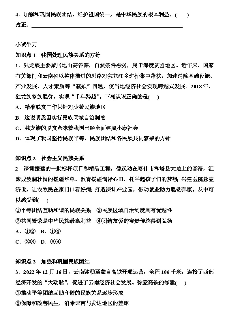 部编版道德与法治九年级上册  7.1 促进民族团结 学案102