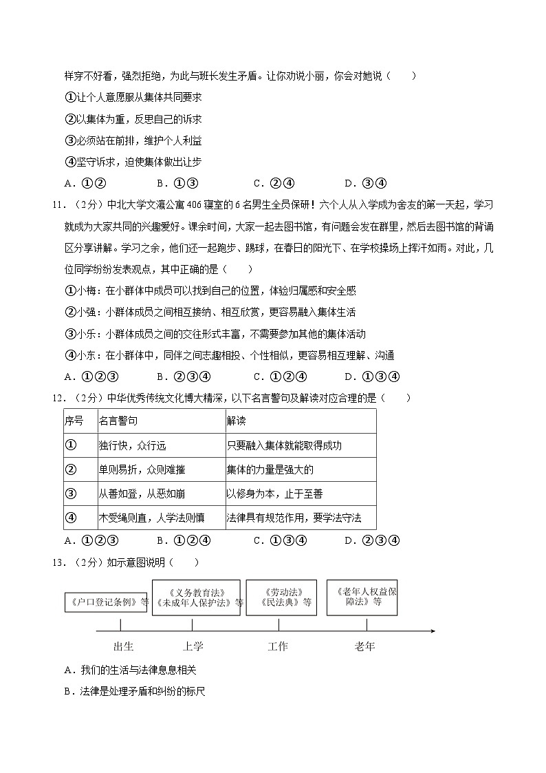 辽宁省大连市金州区（金普新区）2023-2024学年七年级下学期期末质量检测道德与法治试卷（含答案）第3页