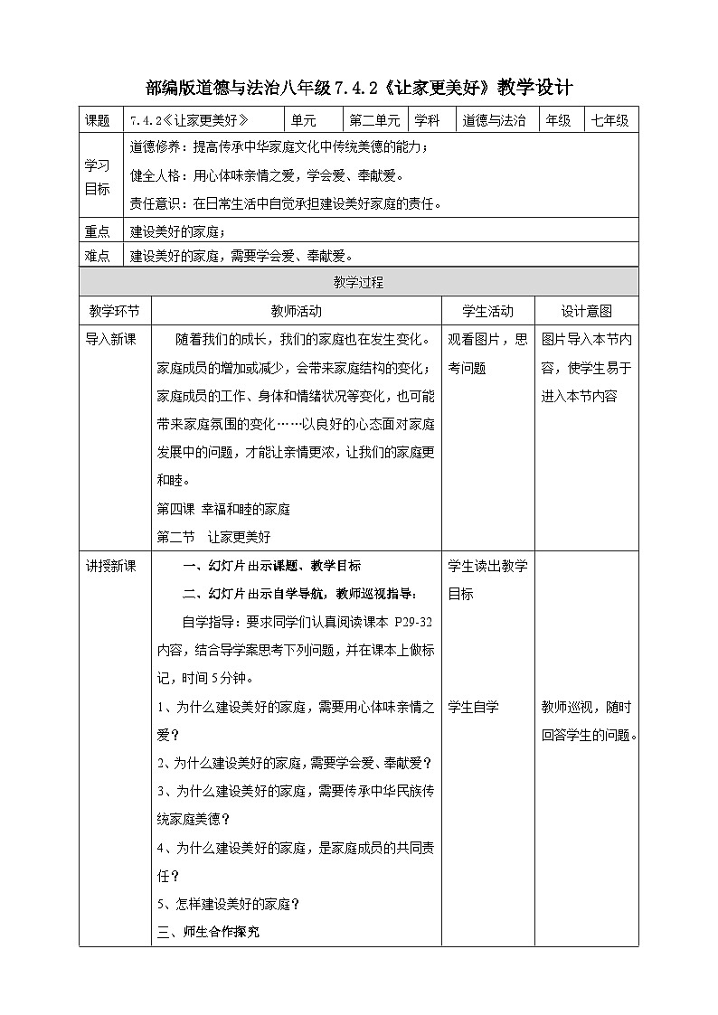 【核心素养】  7.4.2《让家更美好》教案第1页