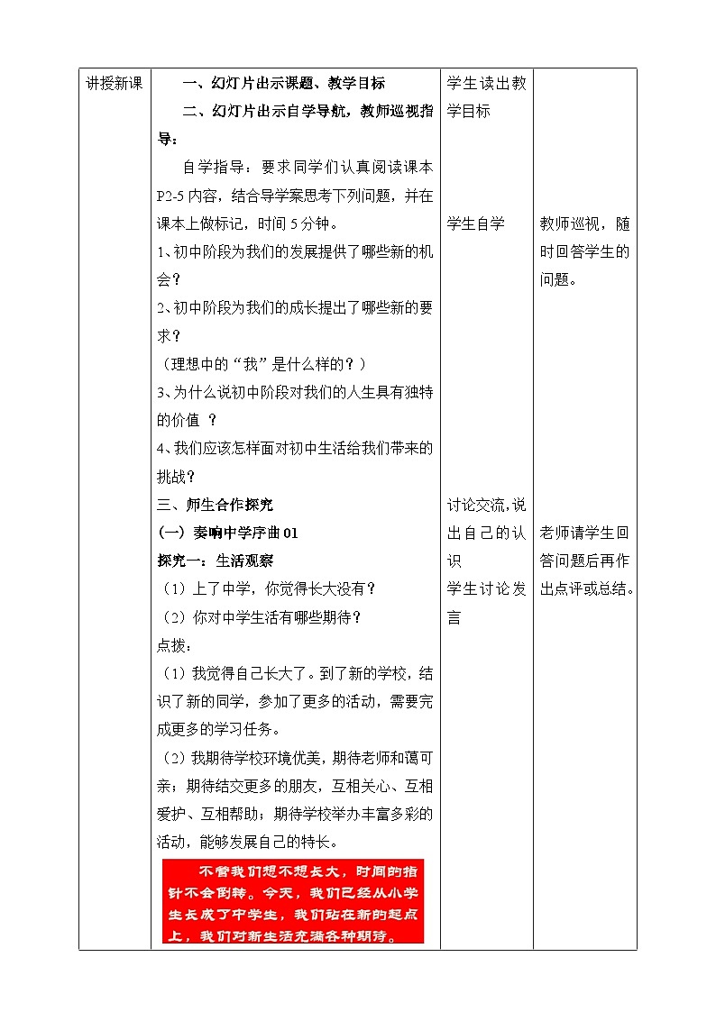 统编版2024年新教材七年级上册道德与法治1.1《奏响中学序曲》教案第2页