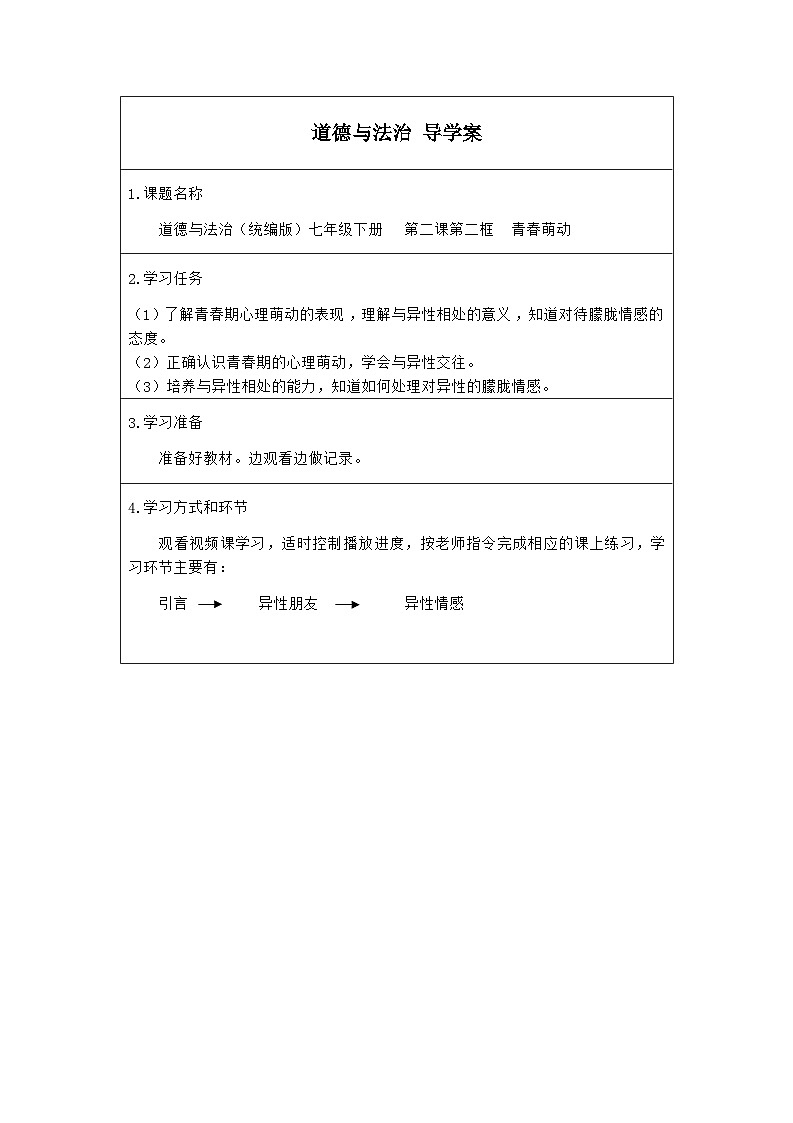 统编版道德与法七年级下册2.2 青春萌动(1)学案第1页