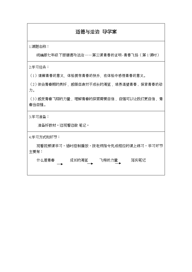 统编版道德与法七年级下册3.1 青春飞扬(1)学案01