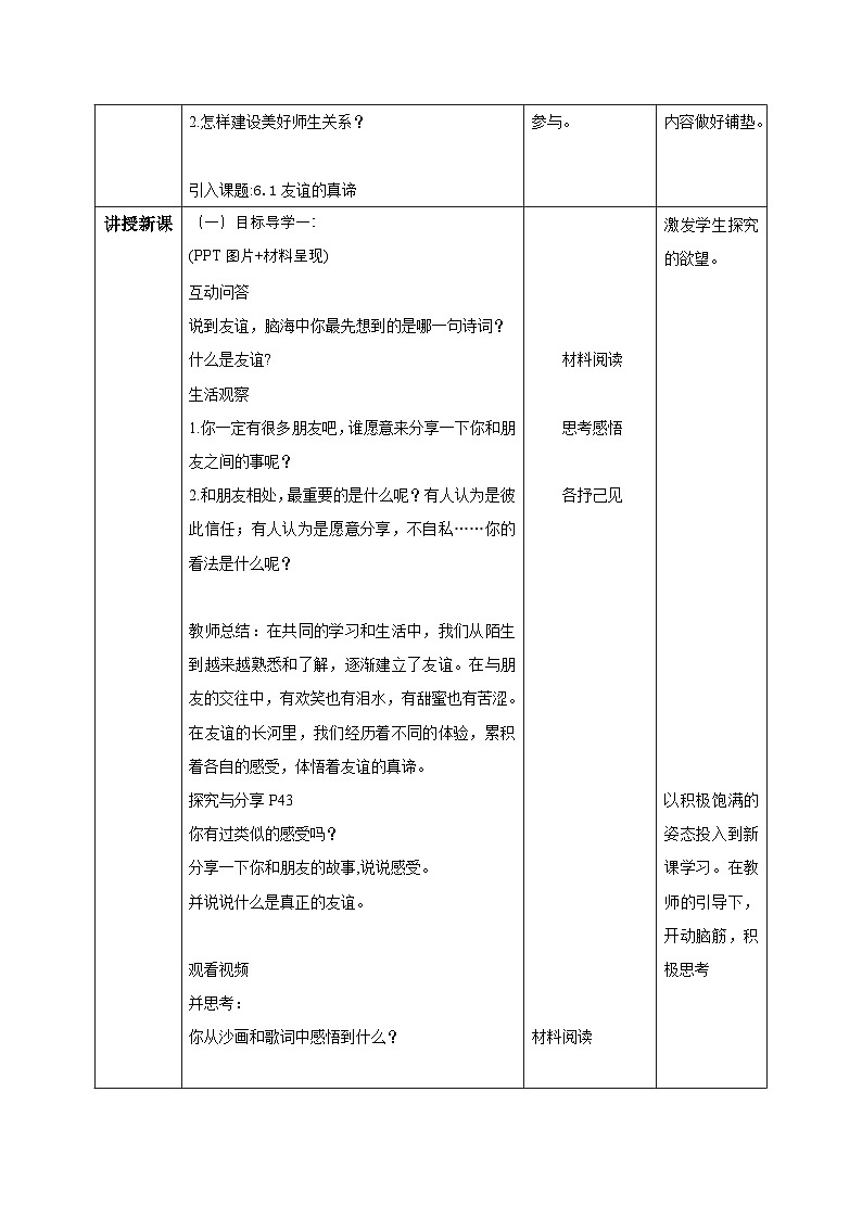 6.1 友谊的真谛（教学设计） 第2页