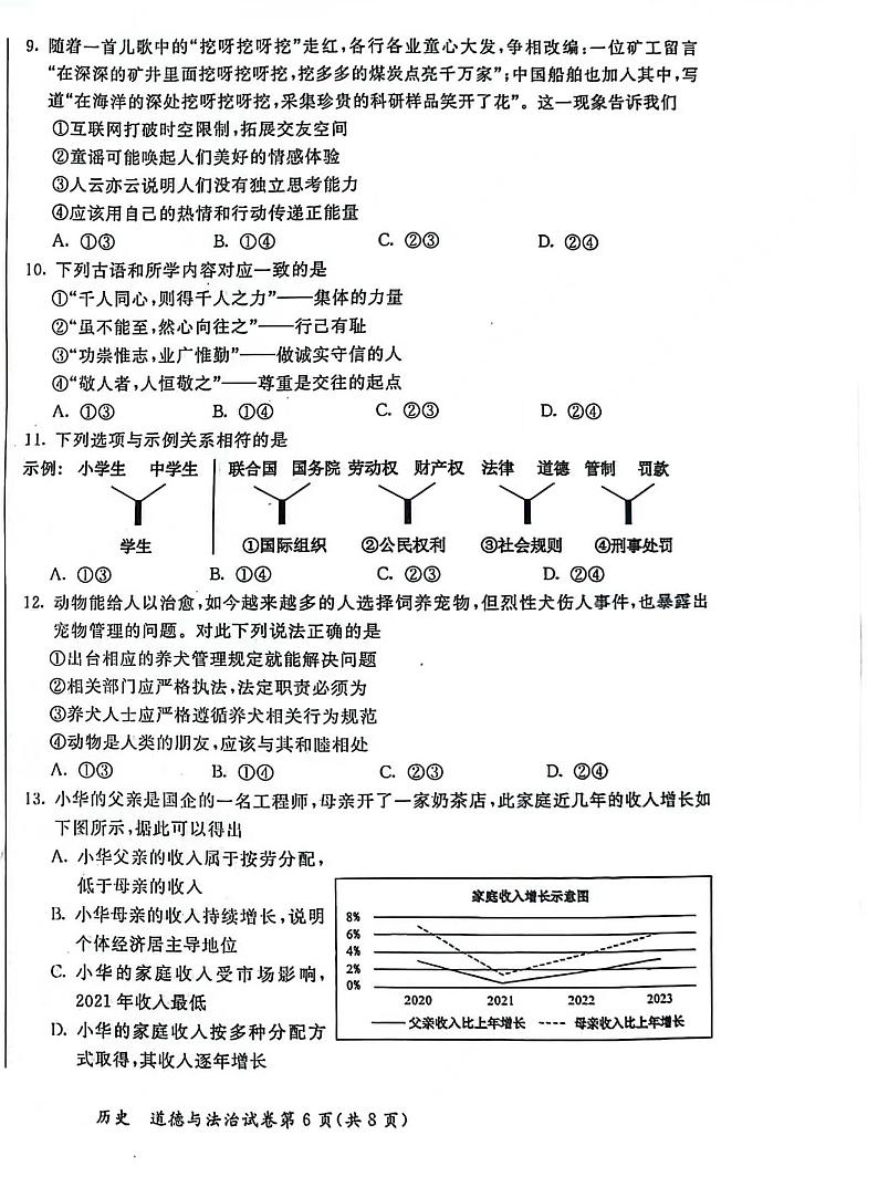 2024年内蒙古呼和浩特市中考道德与法治试题02