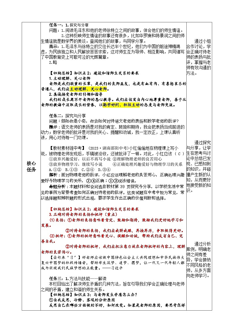 （2024）道德与法治七年级上册教学设计2.5.2 珍惜师生情谊02