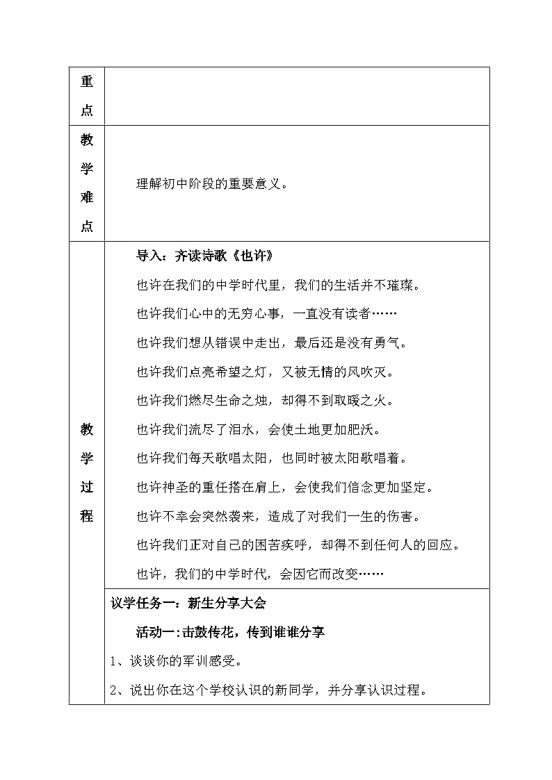 统编版(2024新版）七年级上册道德与法治第一课 开启初中生活  教学设计（2课时）第2页