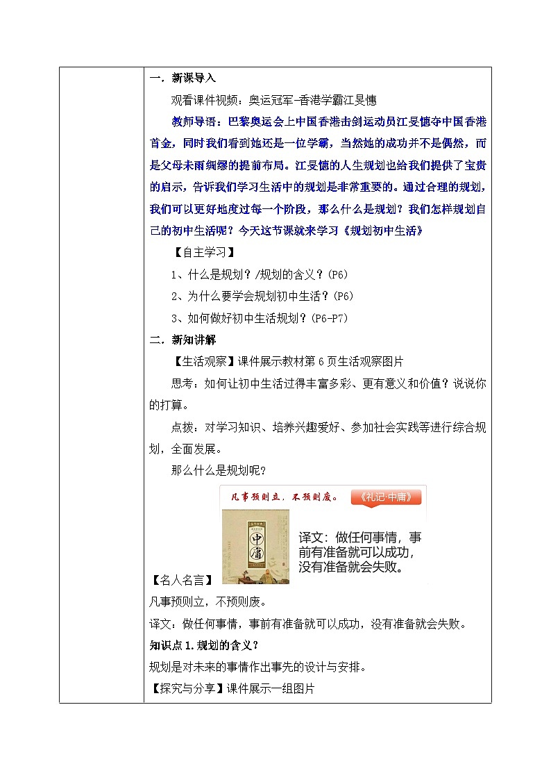 1.2《 规划初中生活》2024-2025学年七年级道德与法治课件+教案02