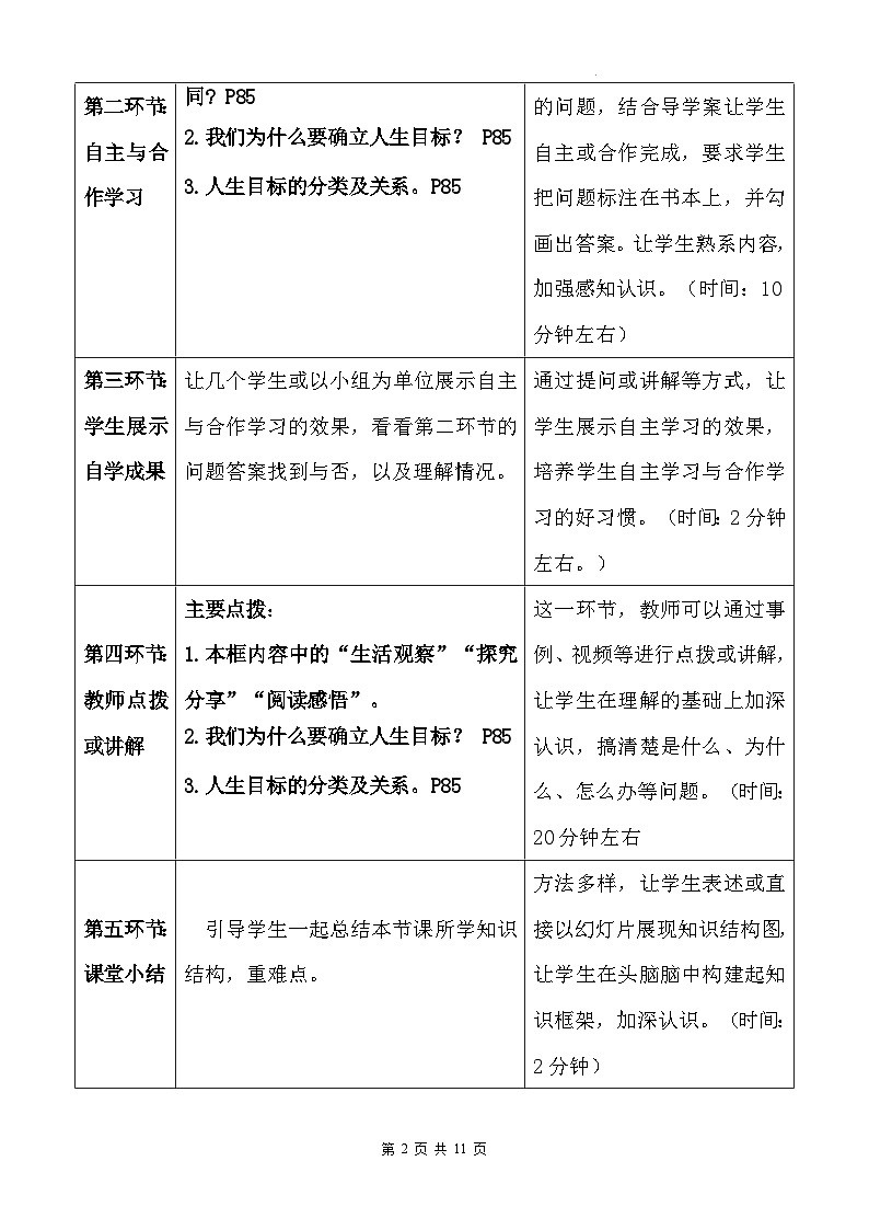 统编版（2024新版）七年级上册道德与法治第十一课《确立人生目标》教学设计02