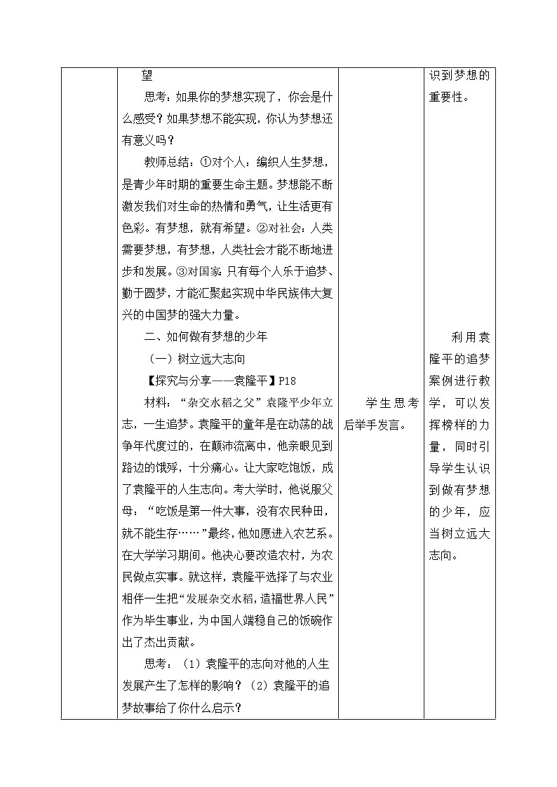 统编版（2024）七年级上册道德与法治3.1《做有梦的少年》教案03