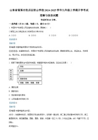 山东省淄博市张店区铁山学校2024-2025学年九年级上学期开学考试道德与法治试题 （解析版）