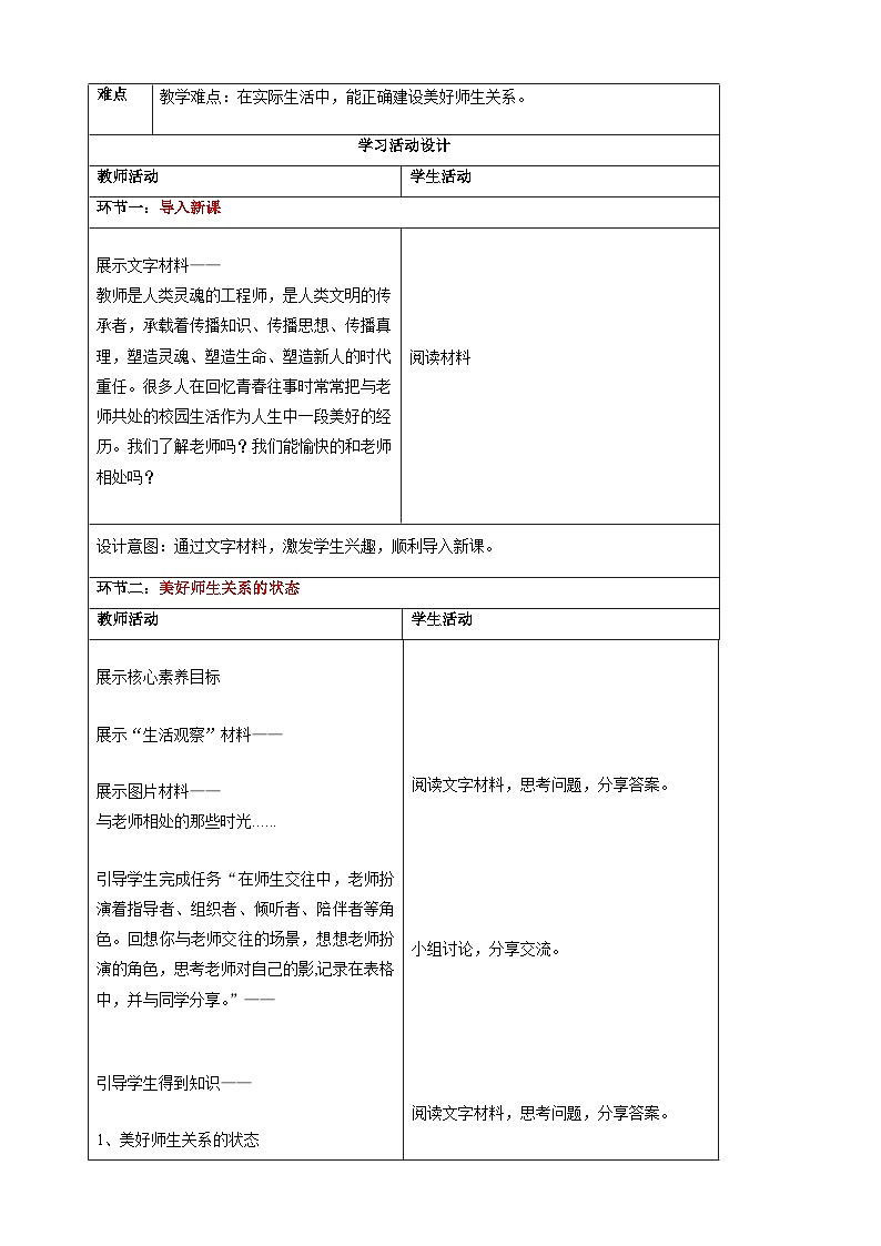 5.2珍惜师生情谊-2024-2025学年七年级道德与法治上册单元同步教学设计（统编版2024新教材）第2页