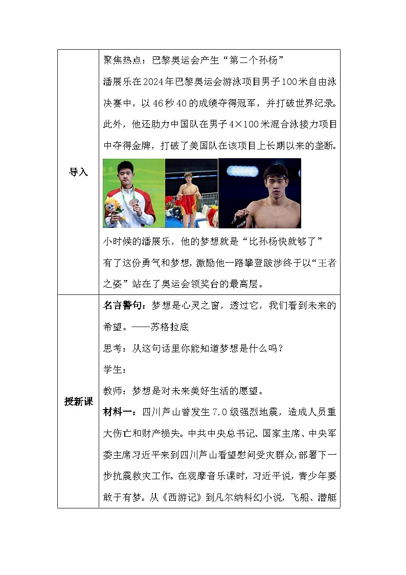 统编版（2024）道德与法治七年级上册第三课 梦想始于当下 教案（2课时）第2页