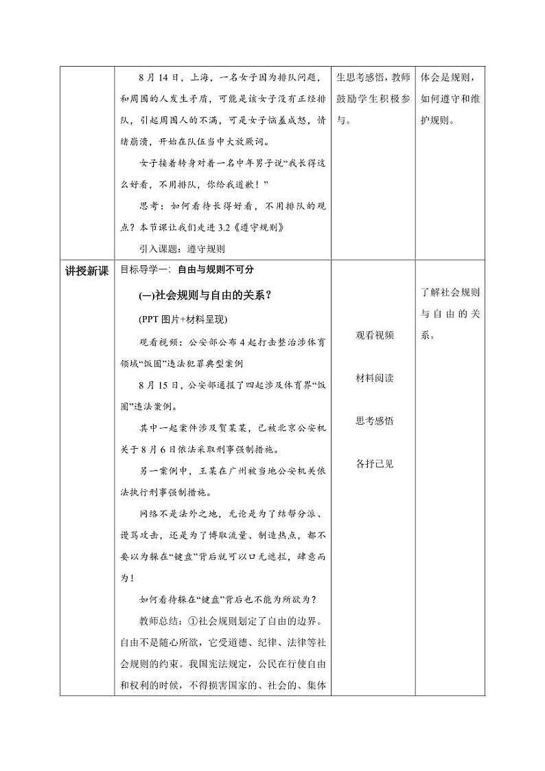 3.2 遵守规则（教学设计）-八年级道德与法治上册同步高效课堂（统编版）第2页
