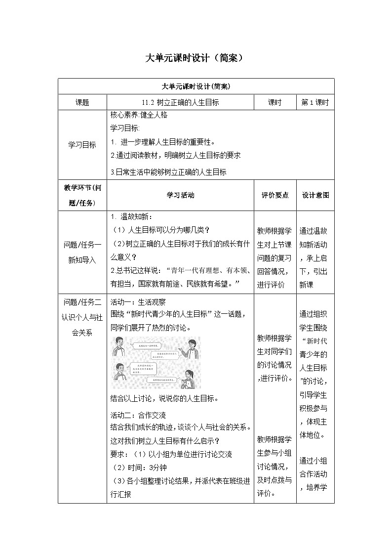 【大单元整体教学】部编版道德与法治七上11.2 树立正确的人生目标（课件+大单元教学设计+课时教案）01
