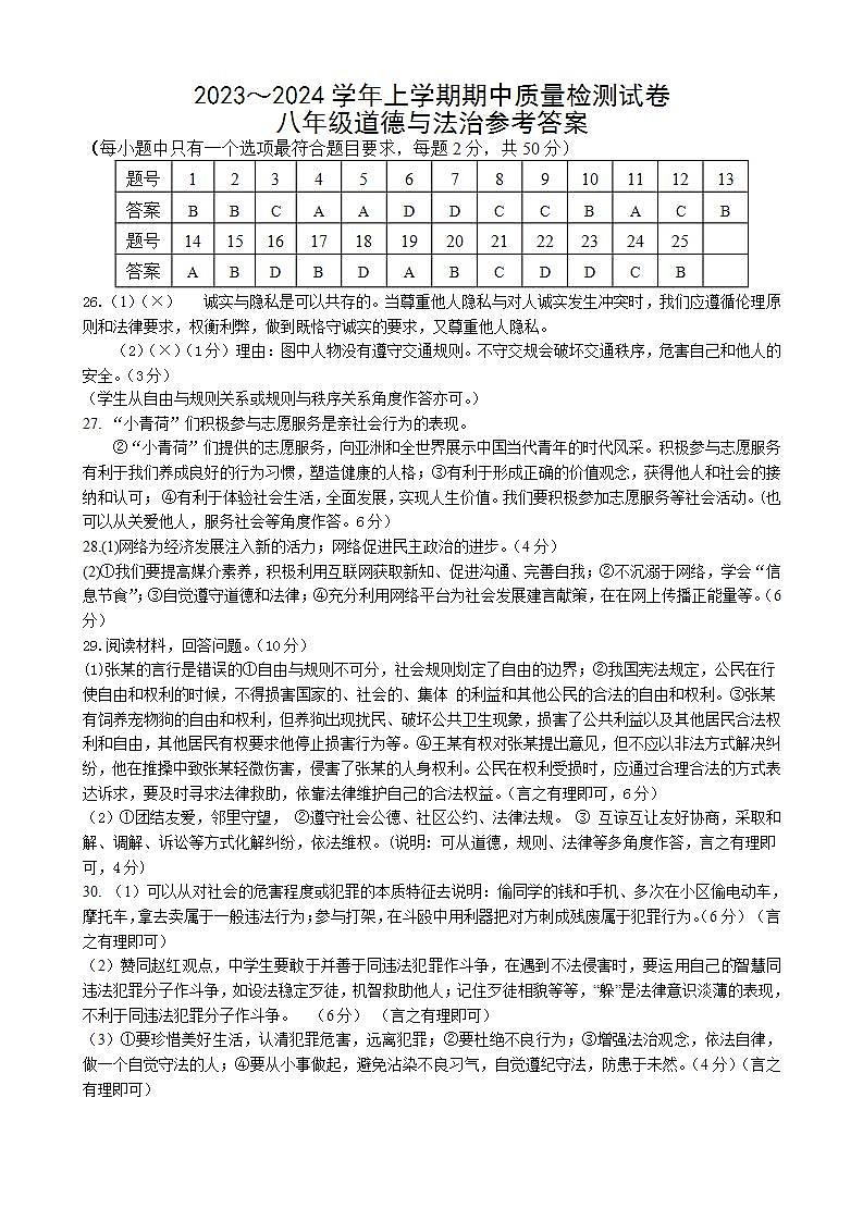 福建省三明市宁化县2023-2024学年八年级上学期期中考试道德与法治试题01