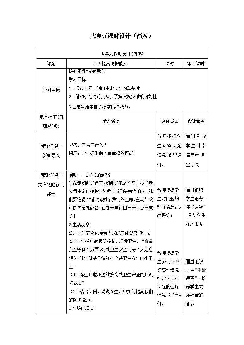【大单元整体教学】部编版道德与法治七上9.2 提高防护能力（课件+大单元教学设计+课时教案）01