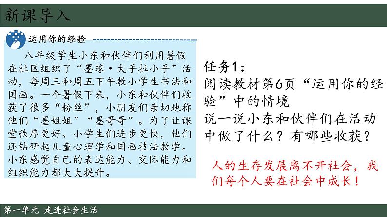 1.2 在社会中成长 课件-2024-2025学年统编版道德与法治八年级上 册01