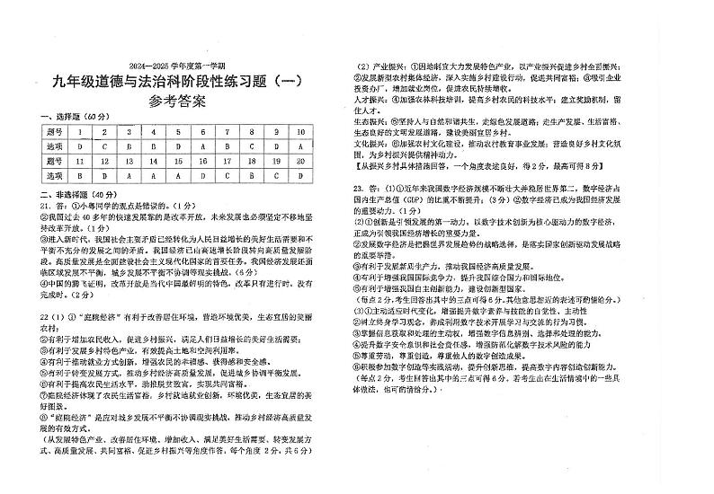 广东省汕头市潮南区陈店实验学校2024-2025学年九年级上学期9月月考道德与法治试题01