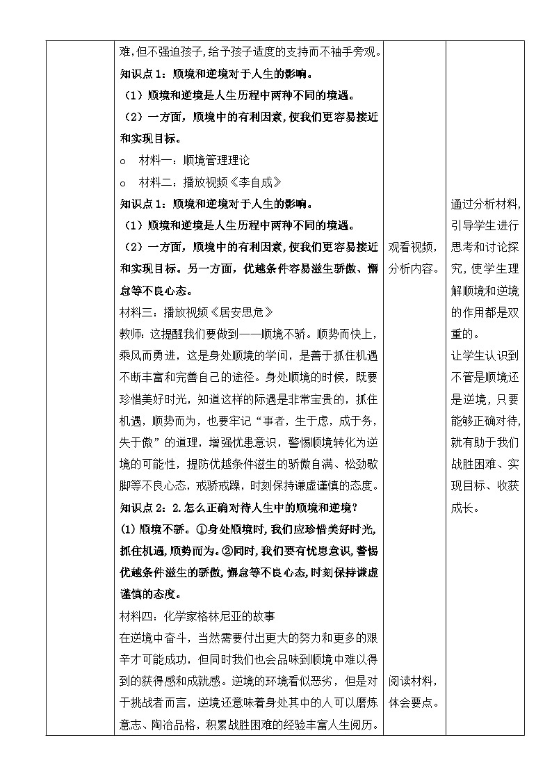 统编版七年级上册道德与法治12.2《正确对待顺境和逆境》教学设计03