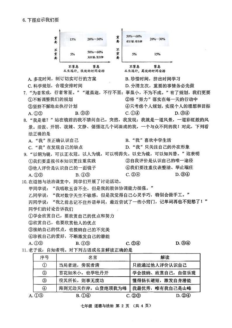 广西壮族自治区南宁市青秀区凤岭南路中学2024-2025学年七年级上学期10月月考道德与法治试题02