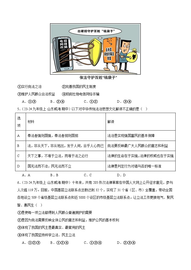 专题04 夯实法治基础（精选高频选择题46题）（学生版） 备战2024-2025学年九年级道德与法治上学期期中真题分类汇编（山东专用）练习第2页