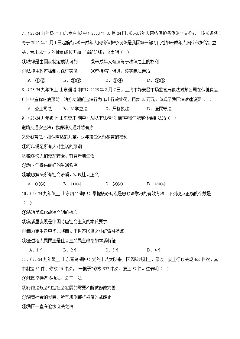 专题04 夯实法治基础（精选高频选择题46题）（学生版） 备战2024-2025学年九年级道德与法治上学期期中真题分类汇编（山东专用）练习第3页