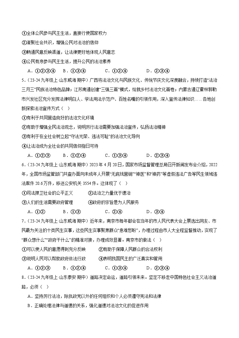 专题05 凝聚法治共识（精选高频选择题68题）（学生版） 备战2024-2025学年九年级道德与法治上学期期中真题分类汇编（山东专用）练习第2页