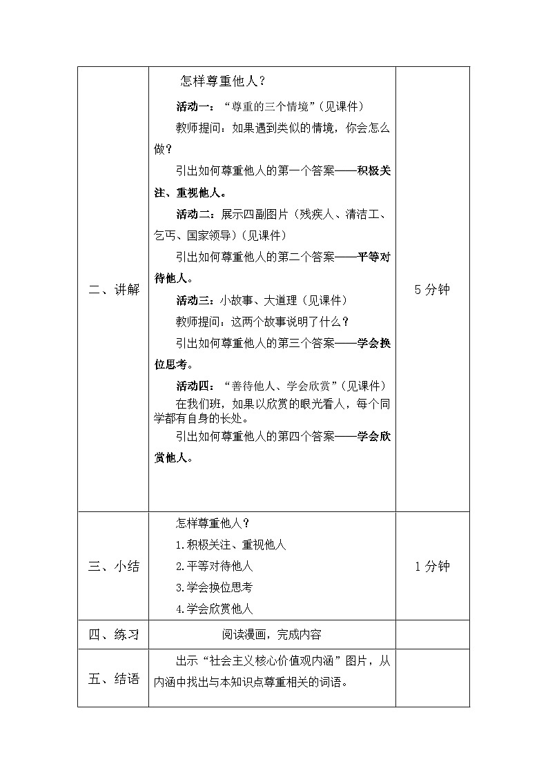 部编版道德与法治八年级上册4.1怎样尊重他人教案第2页