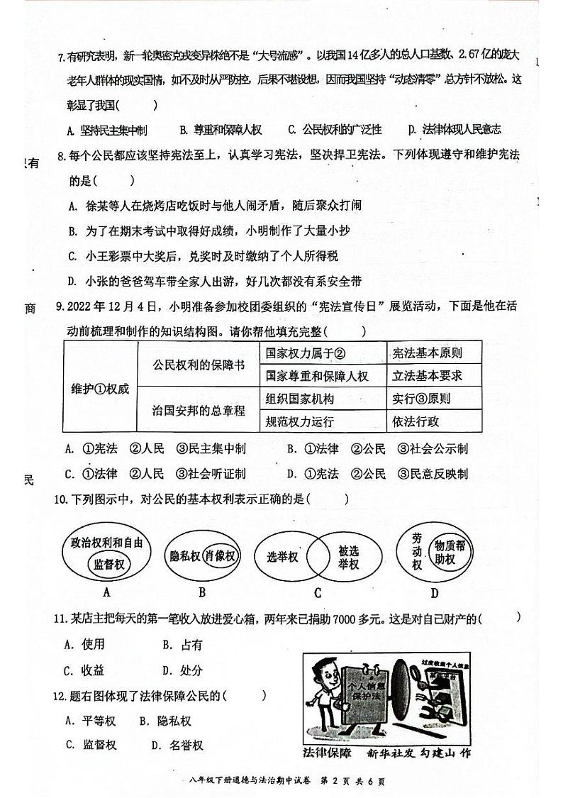 广东省清远市连州市2022-2023学年八年级下学期期中考试道德与法治试卷第2页