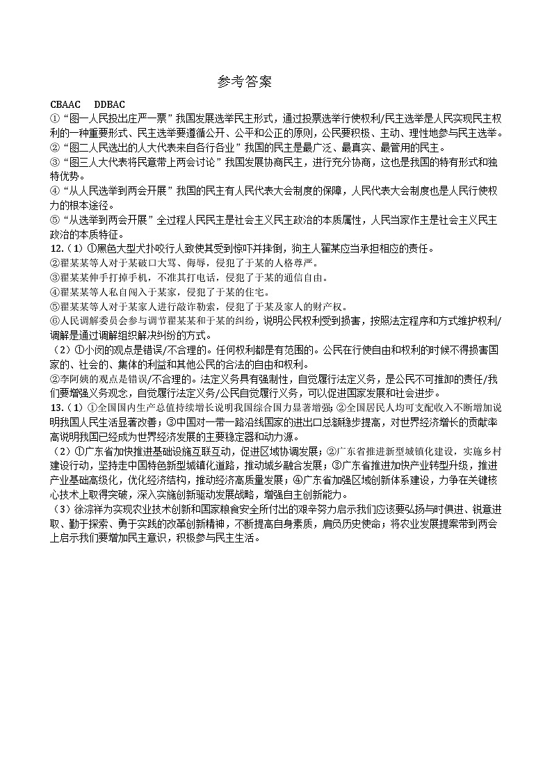 重庆市开州区东华初级中学2024-2025学年九年级上学期10月月考道德与法治试题01