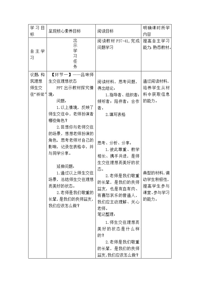 部编人教版初中道德与法治七年级上册 第五课第二框《珍惜师生情谊》教学设计第2页