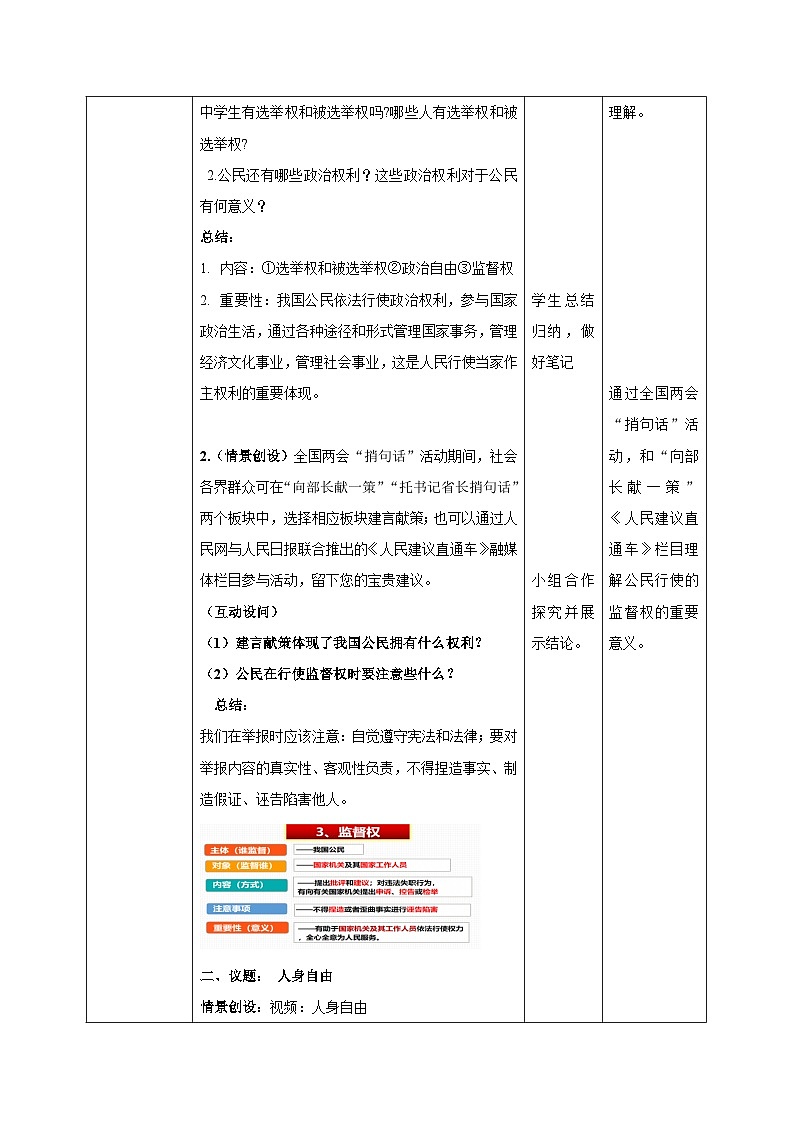 部编人教版初中道德与法治八年级下册3.1公民基本权利 教案第2页