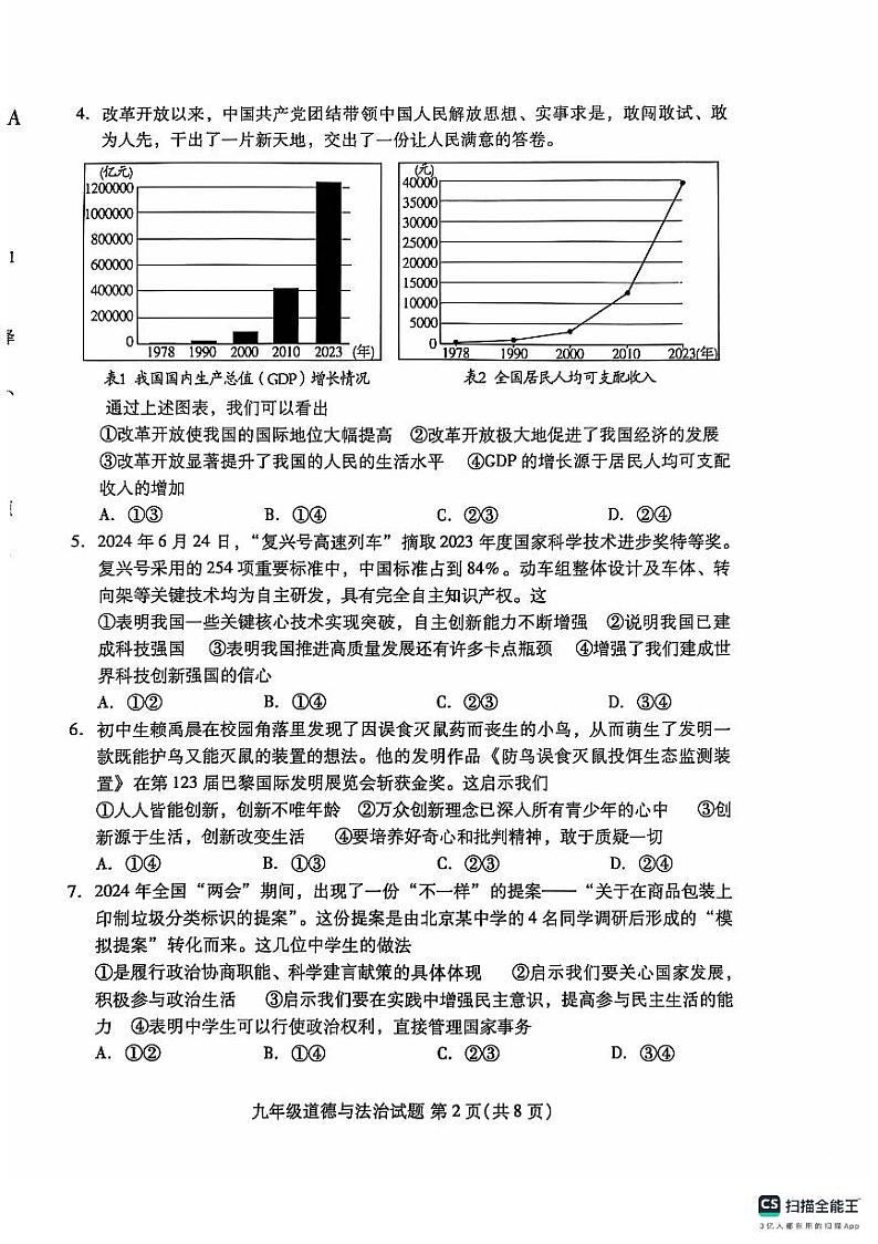 山东省潍坊市潍城区2024-2025学年九年级上学期11月期中道德与法治试题第2页
