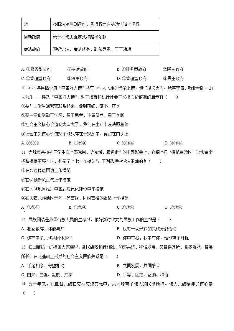2024年内蒙古自治区赤峰市中考道法真题（原卷版）第3页