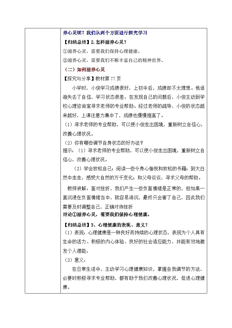 10.2《滋养心灵》2024-2025学年七年级道德与法治教案第3页