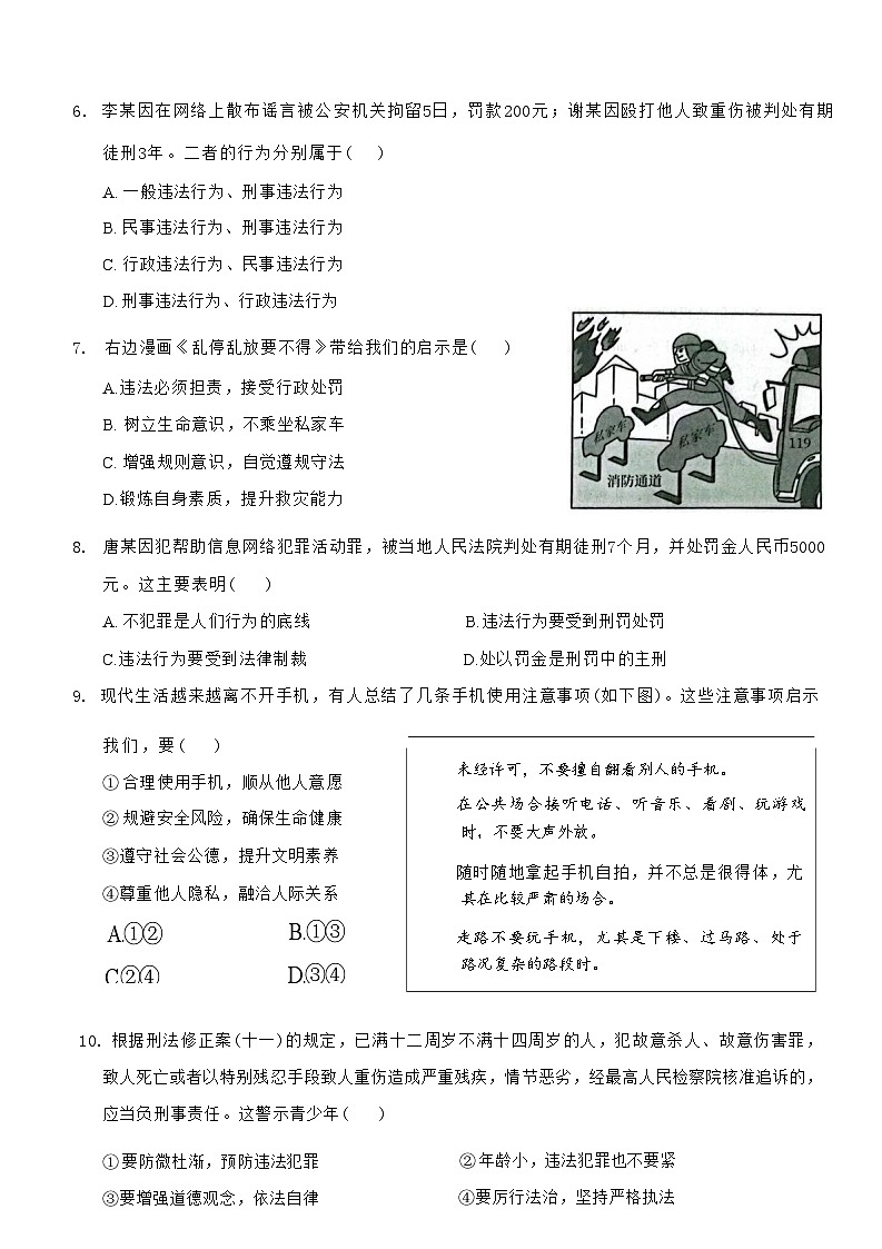广东省深圳市龙岗区宏扬学校2024-2025学年八年级上学期11月期中道德与法治试题03