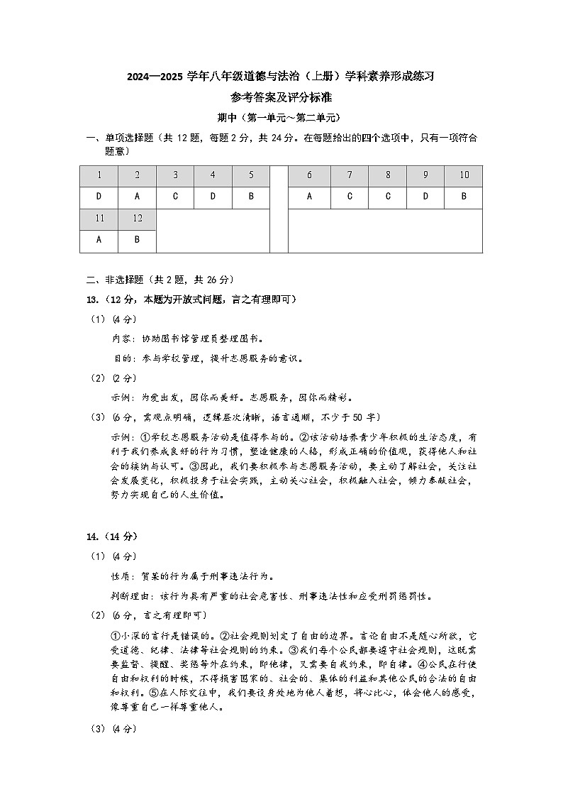 广东省深圳市龙岗区宏扬学校2024-2025学年八年级上学期11月期中道德与法治试题01