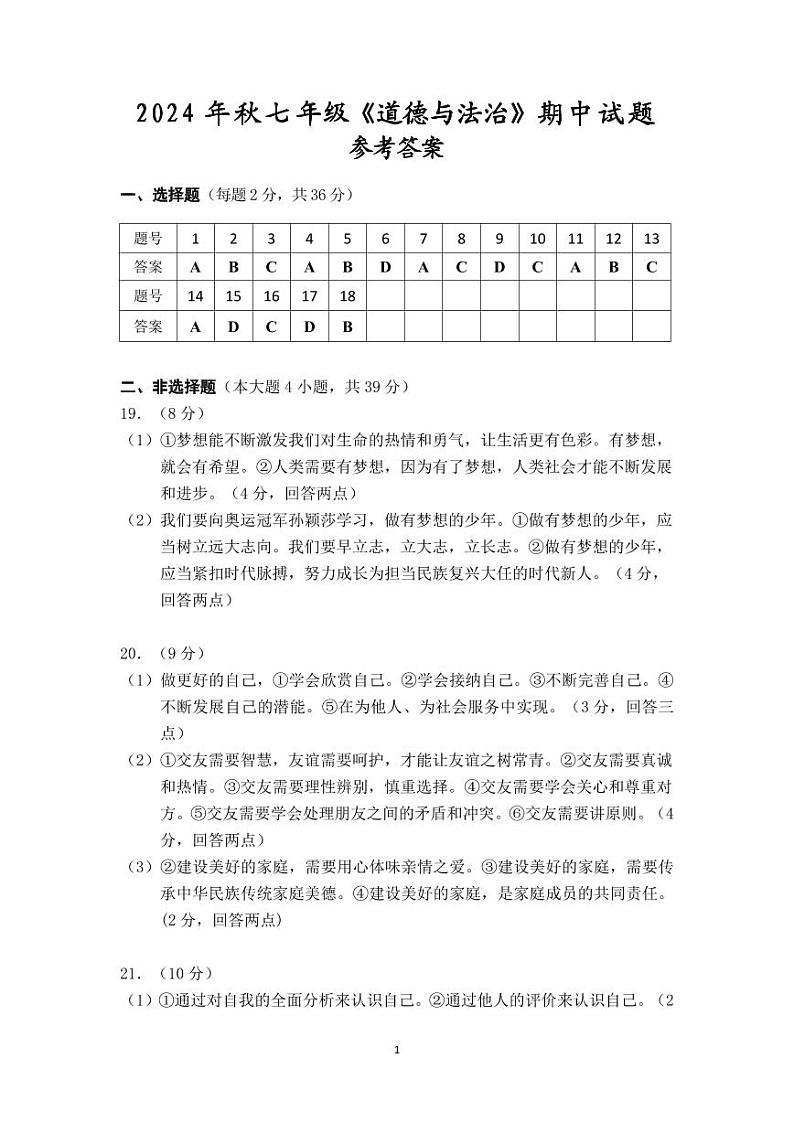 广西河池市宜州区 2024-2025学年七年级上学期期中道德与法治试卷01