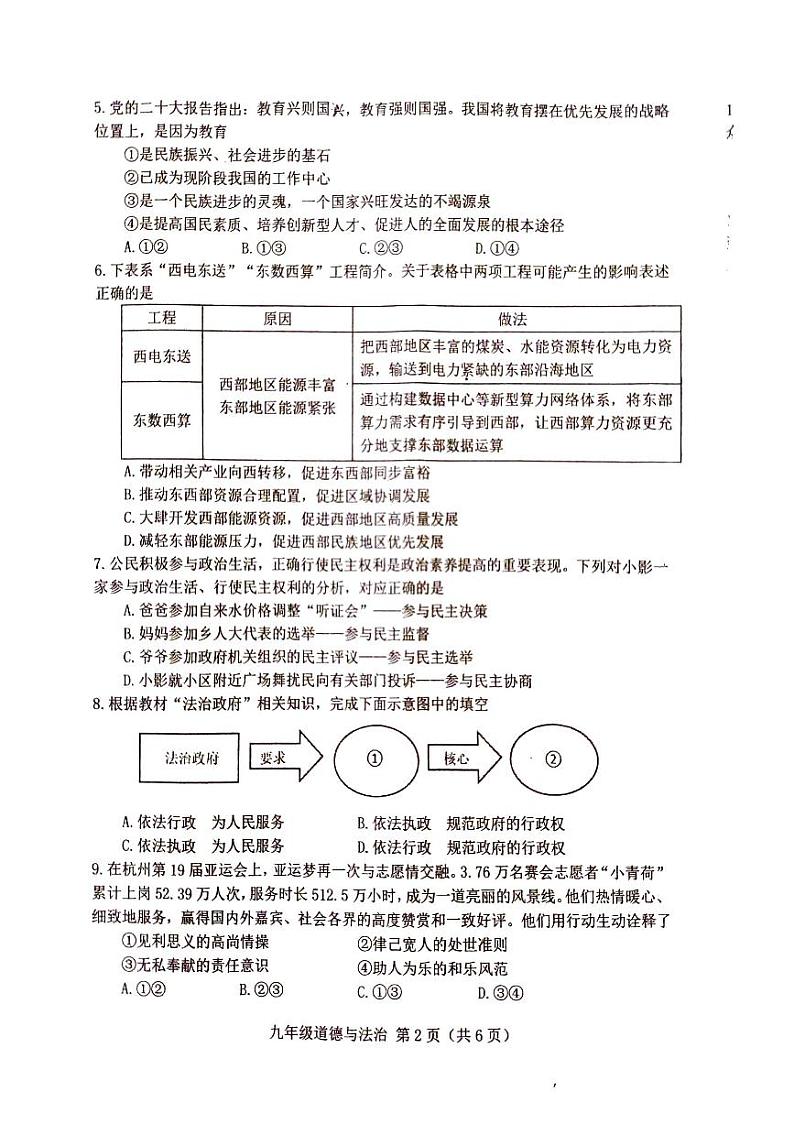河北省唐山市丰南区2024-2025学年九年级上学期期中道德与法治试题第2页