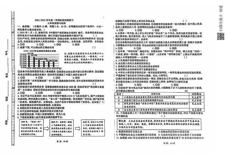 河北省承德市兴隆县2024-2025学年九年级上学期期中考试道德与法治试题第1页